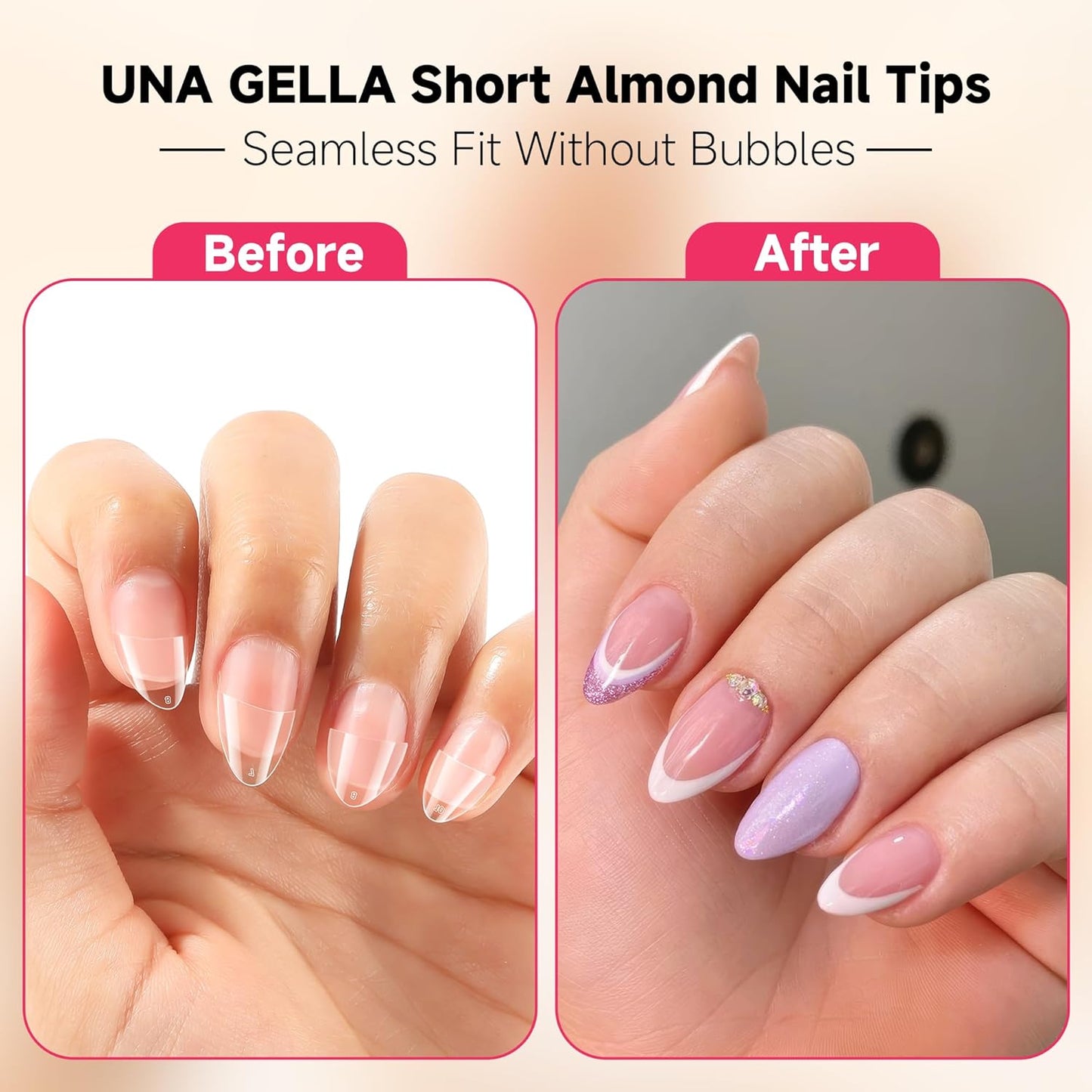 UNA GELLA Almond Gel Nail Tips Short: Half Cover Almond Shape Nail Tips Matte 216pcs Clear Gelly Tips for Saving Nail Extension DIY Nail Art, Self-handle 12Sizes-Velvo Beauty