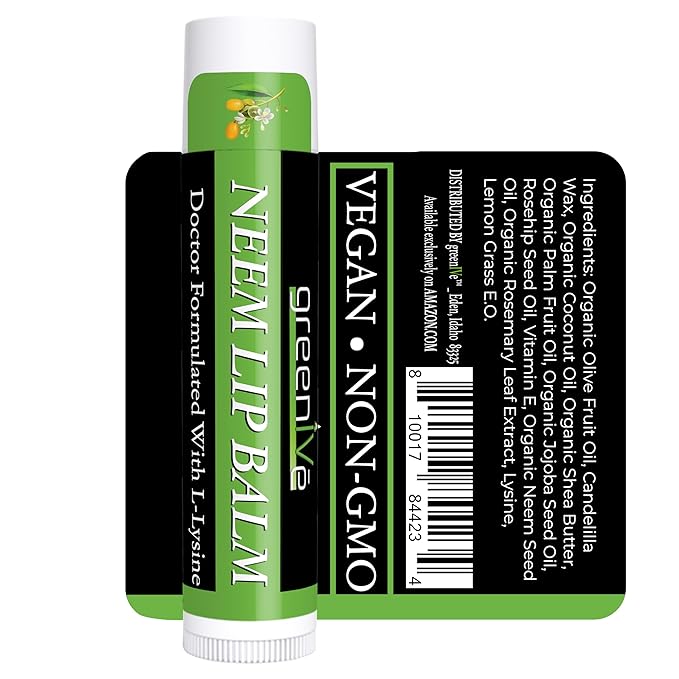 GreenIVe Neem Lip Balm, Vegan Lip Moisturizer with L-Lysine, Soothe and Soften (5)-Velvo Beauty