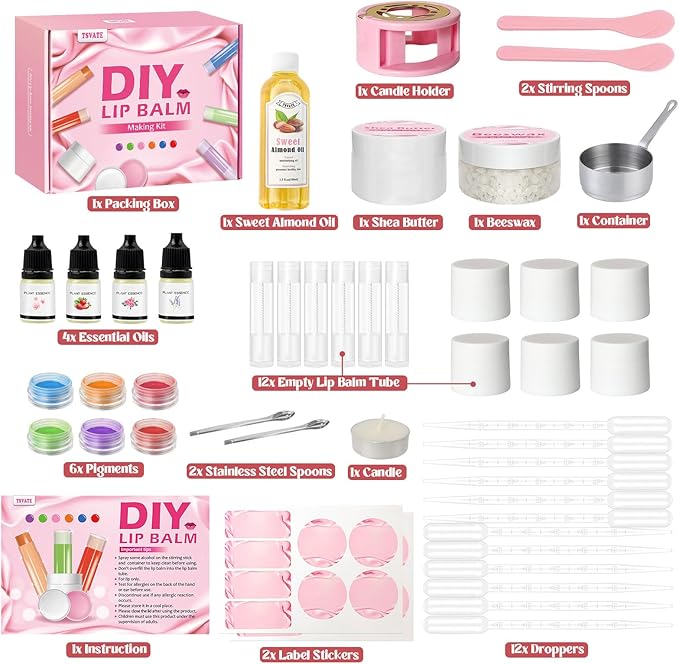 TSVATE DIY Lip Balm Kit, 47Pcs Lip Balm Making Kit for Kids, Make Your Own Lip Balm, DIY Lip Care Kit by Multi-flavor and Multicolored, DIY Makeup Set for Birthday Gift-Velvo Beauty