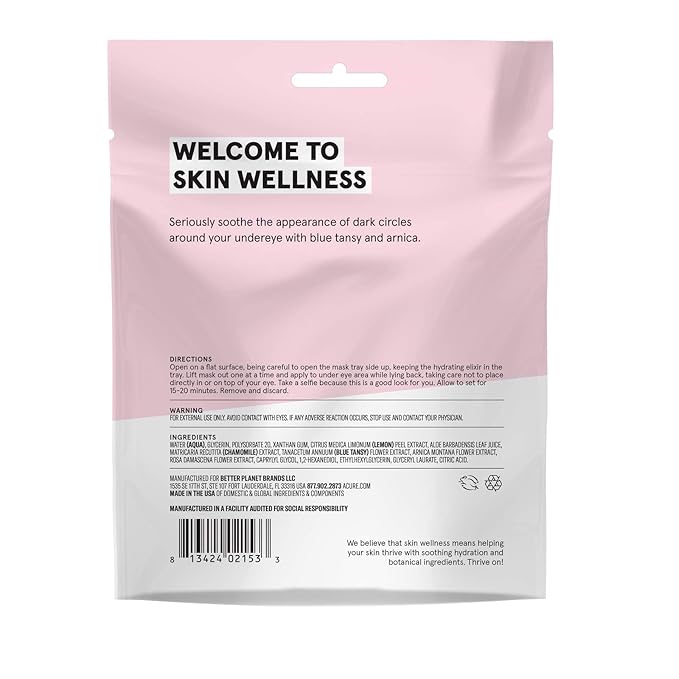 Acure Seriously Soothing Under Eye Hydrogels, 100% Vegan, For Dry to Sensitive Skin, Blue Tansy & Arnica - Soothes & Minimizes Dark Circles, Two Single Use, 0.24 Fl Oz-Velvo Beauty