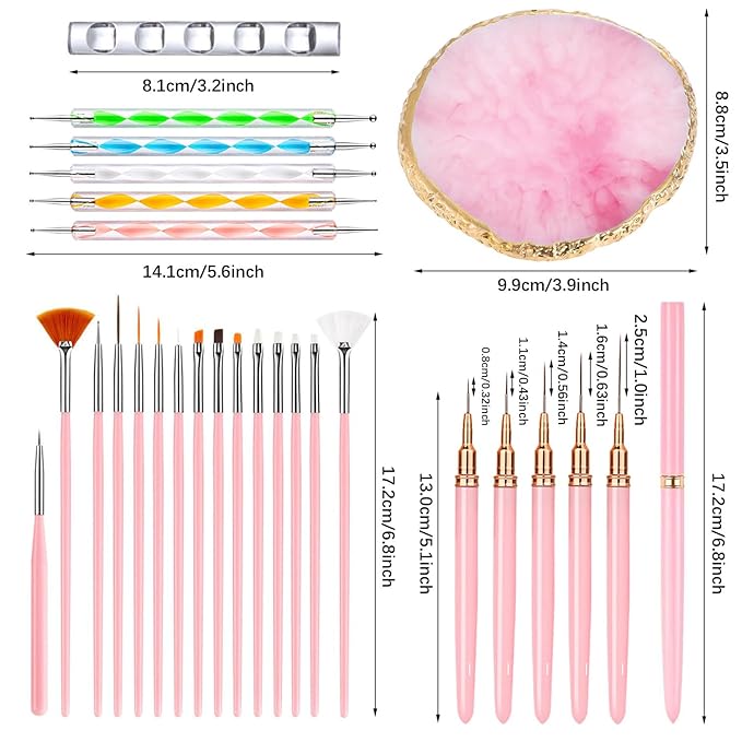 Nail Art Tools 27Pcs Set,Nail Art Brush,Resin Nail Art Palette,5 Pcs Nail Art Pens Liner Brush,2-way Acrylic Silicone Engraving Pen Dotting Pen Tools Nail Art Kit for Nail Art DIY-Velvo Beauty