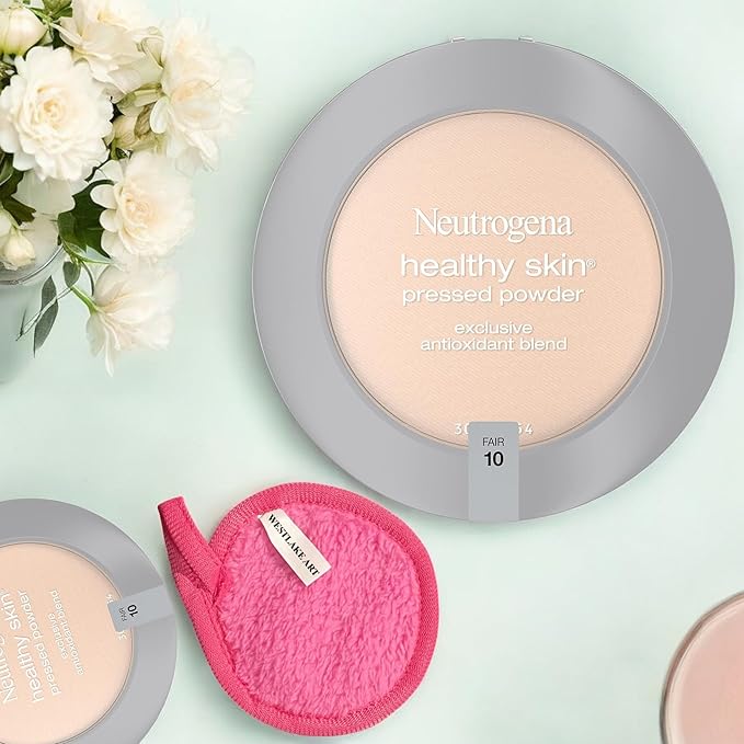 Healthy Skin Pressed Powder Compact | Bundled with Westlake Art Makeup Cleansing Cloth - Fair Shade, Antioxidant & Pro Vitamin B5, Flawless & Natural Finish, Non-Comedogenic [Pack of 2]-Velvo Beauty