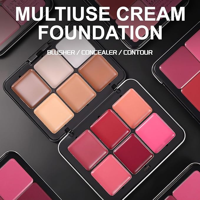 12 Colors Cream Blush Palette Cream Concealer Foundation Palette,Natural Matte Face Makeup Palette with Brush-Velvo Beauty