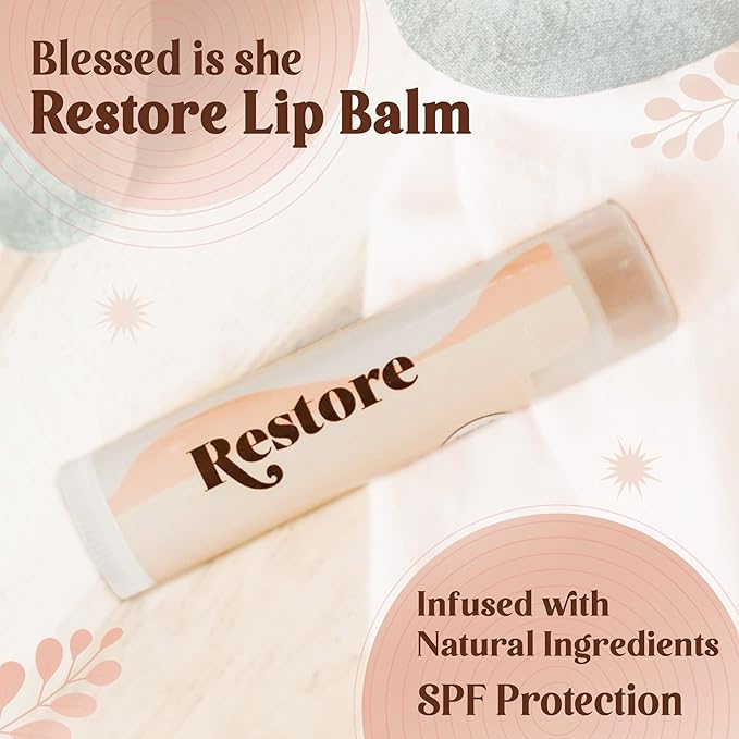 Blessed Is She Restore Lip Balm - Organic Vanilla Chapstick For Hydrating Lips Enriched With Vitamin E, Beeswax, Sunflower Oil, Coconut Oil & Rosemary Extract.-Velvo Beauty