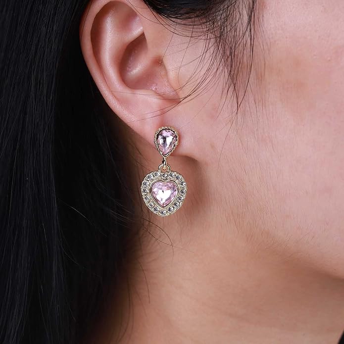 Vintage Emerald Heart Earrings Emerald Cz Teardrop Earrings Rhinestone Heart Drop Earrings Green Gemstone Stud Earrings Jewelry for Women(Green)-Velvo Beauty