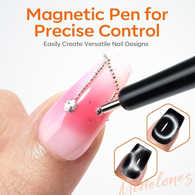 modelones Cat Eye Magnetic for Nails,15PCS Cat Eye Gel Nail Polish Magnet Tools Powerful Set Wand Magnet Summer Nail Polish Square Round Magnet Stick Diverse Glassy Cateye Effect-Velvo Beauty