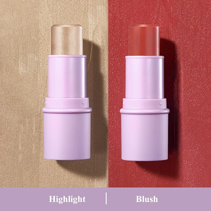 2Pcs Cream Blush Highlighter Makeup Stick Makeup Set for Girls and Women #T Cherry Blush-Velvo Beauty