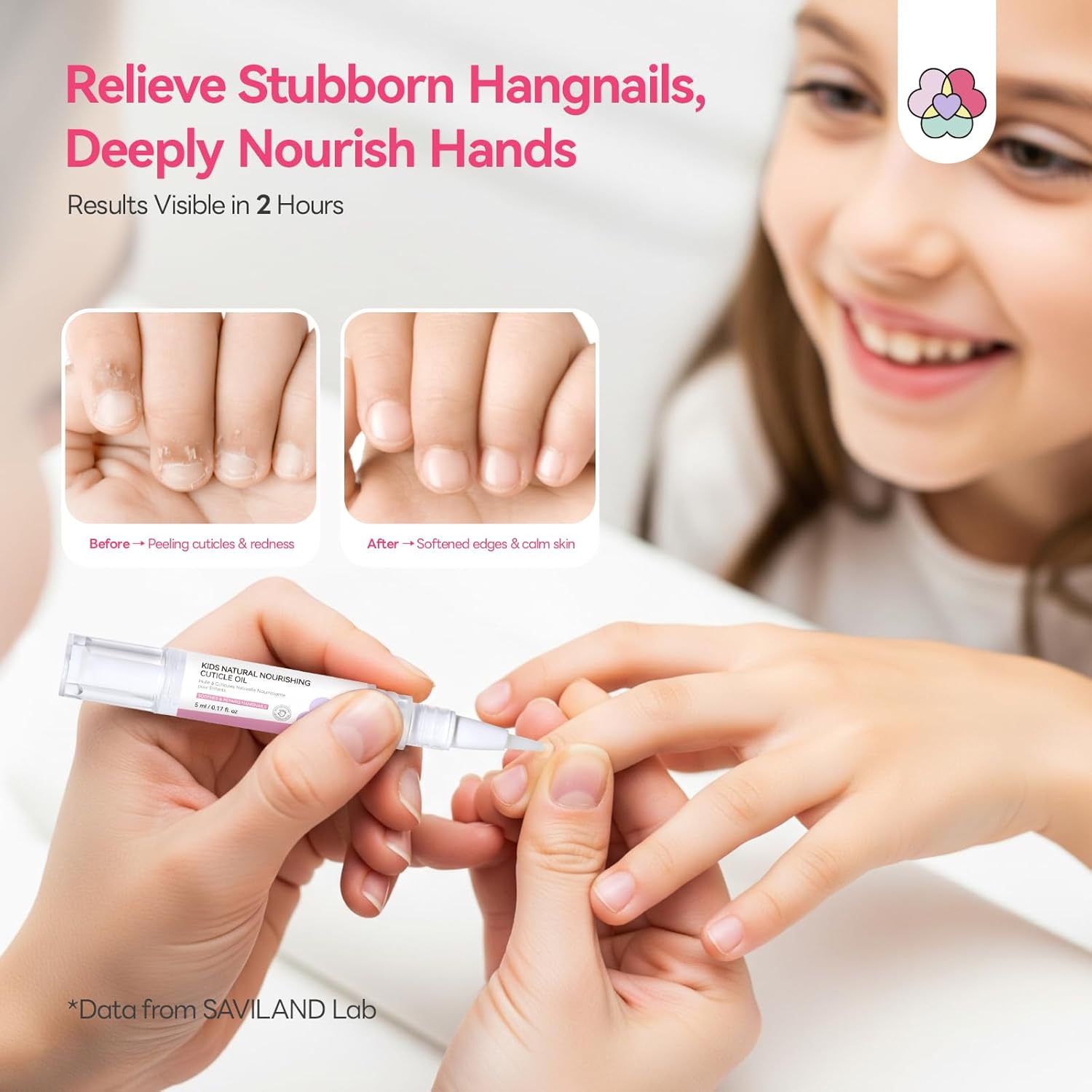 SAVILAND Cuticle Oil Pen for Kids: Plant-Based Nail Oil Pen 8-Hour Long-Lasting Nourishment 2-Hour Soften Tough Hangnails Child-friendly Cuticle Oil for Nails Gentle Nail Care for Kids 3-8 (Glamkids)-Velvo Beauty