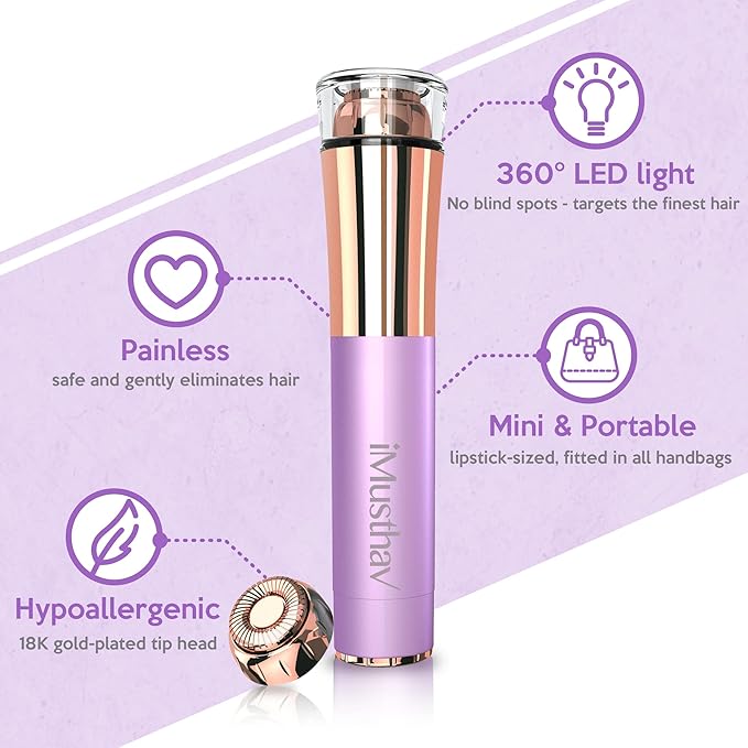 Portable Facial Hair Remover for Women – Painless, Fast & Precise Flawless Electric Razor & Epilator for Face, Lips, Chin Hair Removal – 18K Gold-Plated, 360° LED Light-Velvo Beauty