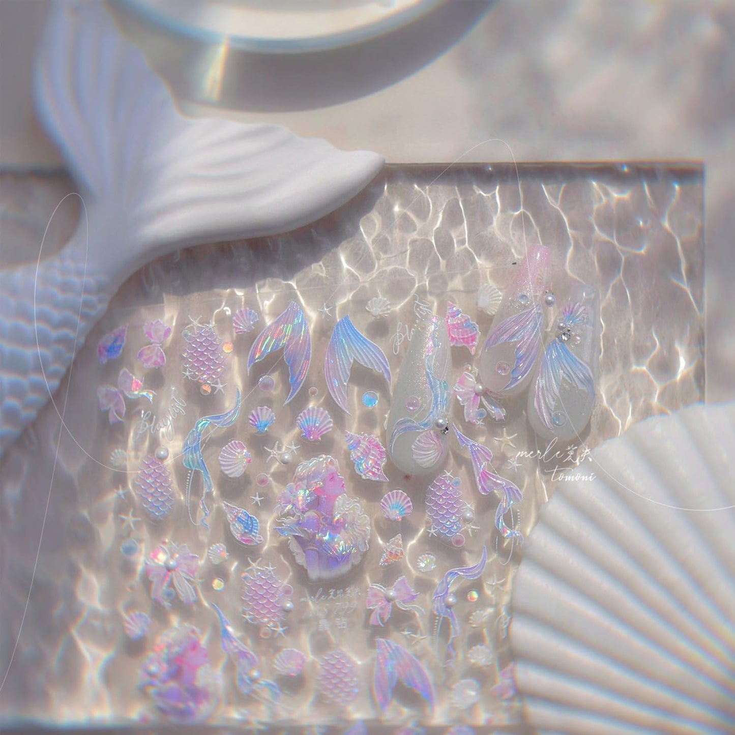 Summer Seashell Starfish Nail Art Stickers 5D Embossed Shiny Shell Nail Decals Cute Mermaid Nail Accessories Ocean Theme Summer Nails Design Pearl Bow Nail Adhesive Sliders for Women Manicure-Velvo Beauty