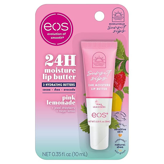 eos Sunset Sips Lip Butter Tube- Pink Lemonade, 24-Hour Moisture, Overnight Lip Mask, Lip Care Products, 0.35 fl oz-Velvo Beauty