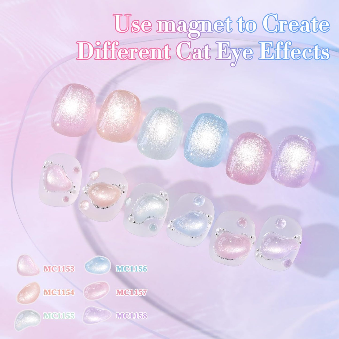 Double Rhythm 6 Colors Cat Eye Gel Polish Set Shimmer Glitter with Magnet Holographic Reflective Magnetic UV Nail Art Kit (6-Kit-47)-Velvo Beauty