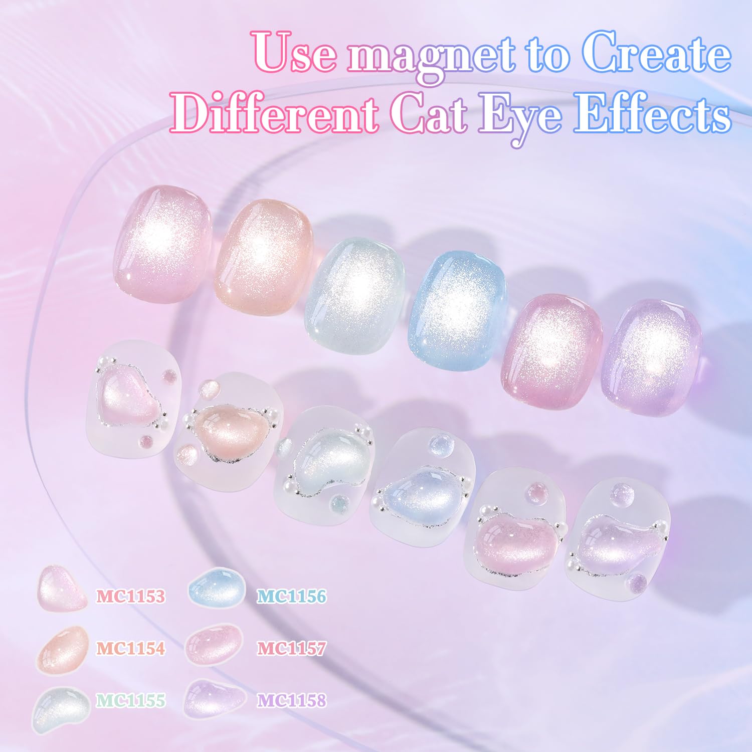 Double Rhythm 6 Colors Cat Eye Gel Polish Set Shimmer Glitter with Magnet Holographic Reflective Magnetic UV Nail Art Kit (6-Kit-47)-Velvo Beauty