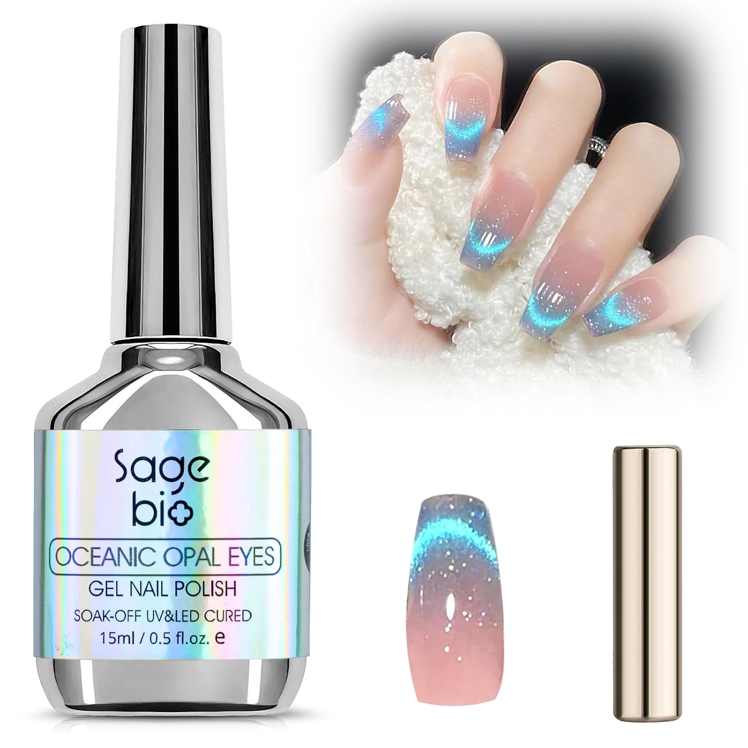 Cat Eye Gel Nail Polish with Magnet Stick, 15ml Glitter Holographic Nail Polish, Magnetic Effect Gel for Home DIY Manicure Gift, Blue Tears-Velvo Beauty