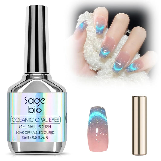 Cat Eye Gel Nail Polish with Magnet Stick, 15ml Glitter Holographic Nail Polish, Magnetic Effect Gel for Home DIY Manicure Gift, Blue Tears-Velvo Beauty