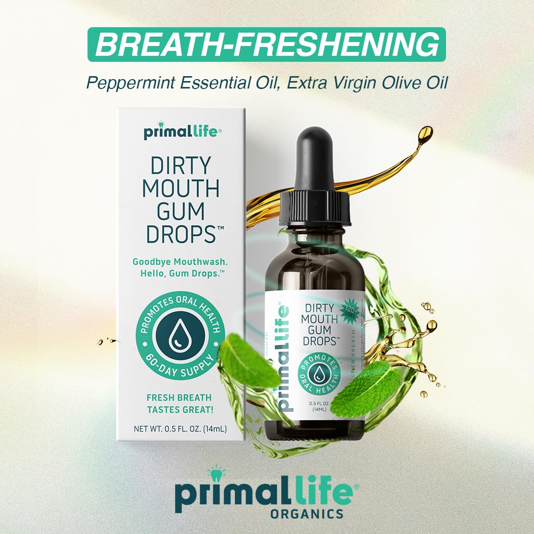 Primal Life Organics - Dirty Mouth Gum Serum, Natural Essential Oils, Promotes Good Breath, Gentle Mouthwash, Supports Good Oral Health, Great On Your Gums, Paleo, Organic, Vegan, Gluten-Free (0.5 oz)-Velvo Beauty