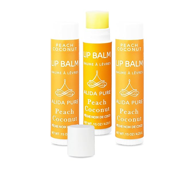 Peach Coconut Lip Balm Collection, Vegan Lip Balm Set, Lip Balm, Beeswax Free, with Avocado Oil, Organic Jojoba Oil, and Vitamin E, Natural Moisturizer for Dry, Chapped Lips, 3 Tube Set-Velvo Beauty