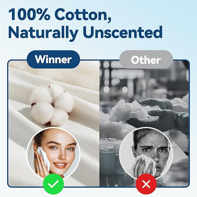 Winner Softer Face Towels - 100% USA Cotton Dry Wipes, 300 Count Unscented Cotton Tissues for Sensitive Skin, OEKO-TEX Certified Face Towelettes Disposable, Makeup Remover Facial Towels, 3 Pack-Velvo Beauty