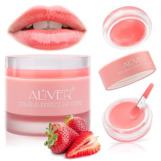 Lip sleeping Mask Exfoliator & Moisturizer Double Effect Lip Scrubs Overnight/Day for Dry Treatment Care, Cracked Lips, Peeling Lip Primer, Lip Repair Balm - Strawberry Lip Mask-Velvo Beauty