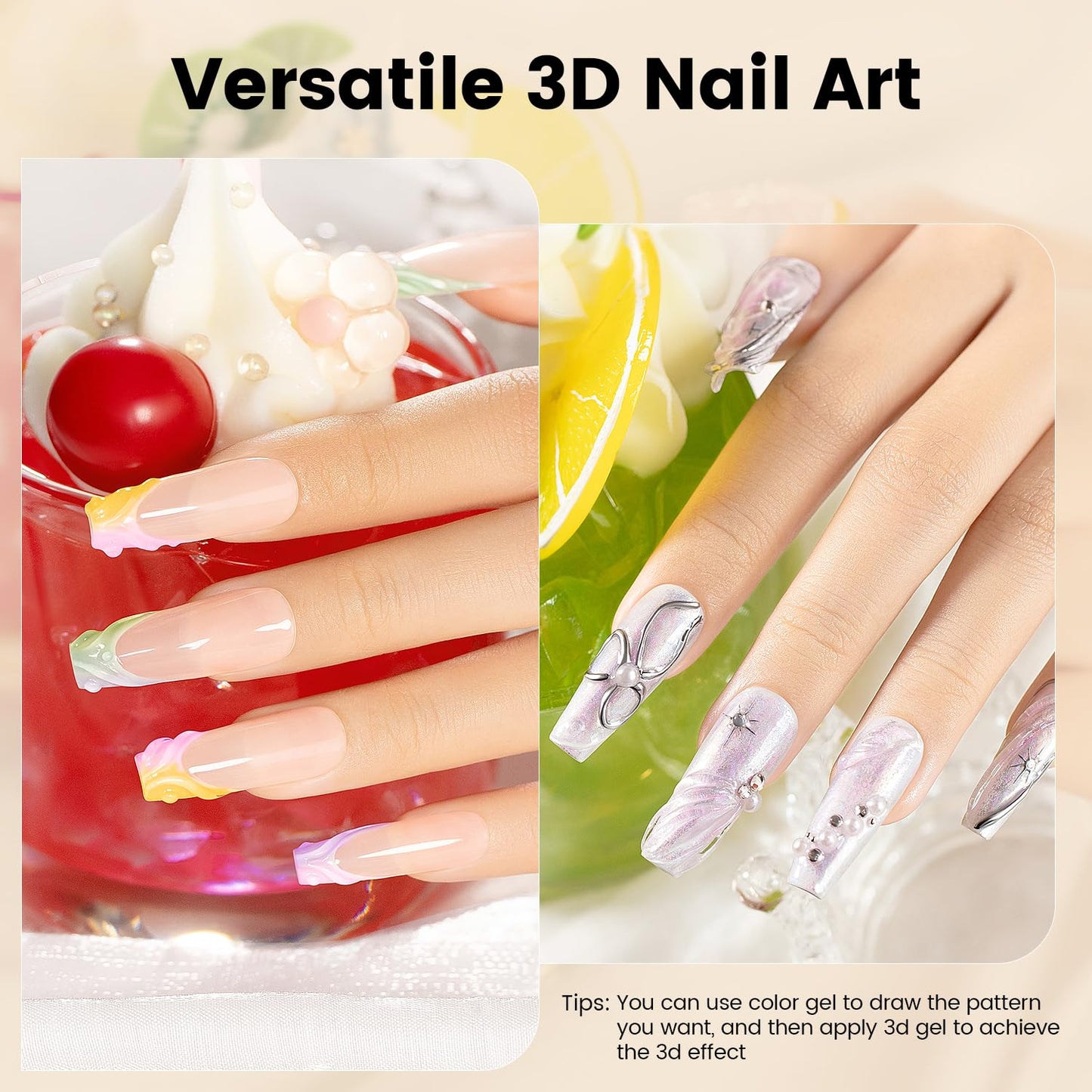 RARJSM 3D Sculpting Gel for Nail Art Designs DIY NailCharms Rhinestone Glue 3D Nail Craving GelPolish Clear Painting Drawing Sculpture Gel UV LED Curing Requires NailDecoration Manicure Design-Velvo Beauty