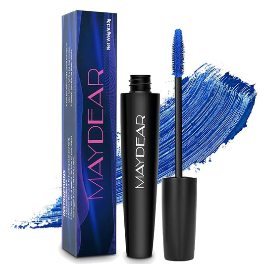 Maydear Blue Waterproof Mascara for Eyelashes - Long Lasting Smudgeproof Color for Women, Fast Dry Lengthening Eye Makeup for Party and Stage Use-Velvo Beauty