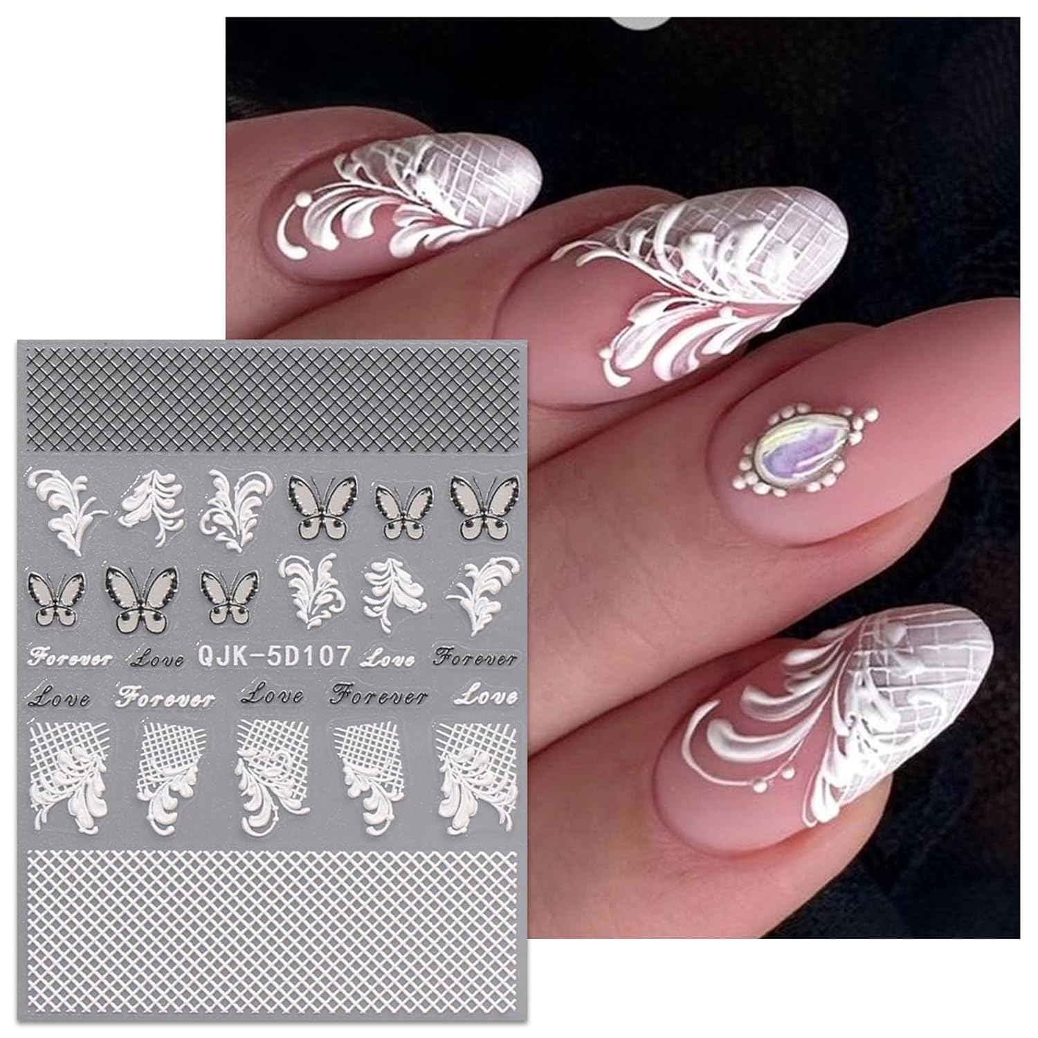 JMEOWIO 3D Embossed Black White Flower Nail Art Stickers Decals Self-Adhesive Pegatinas Uñas 5D Leaves Lace Nail Supplies Nail Art Design Decoration Accessories 4 Sheets-Velvo Beauty