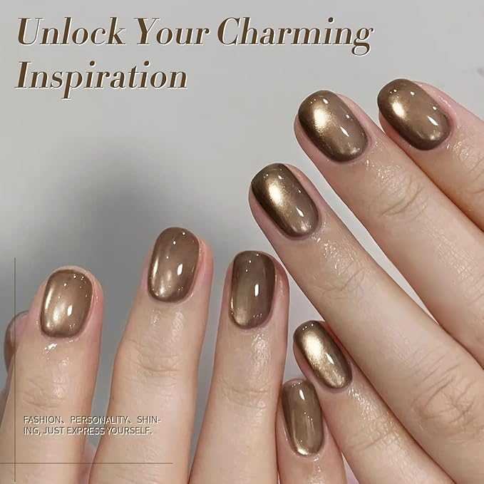 BORN PRETTY Magnetic Gel Nail Polish Water Light Cat Magnetic Eye Gel Brown SaU Vage Jelly Glass Crystal Magnetic Gel Polish Glitter Shimmer Auroras Magnetic Gel Nail Art Manicure Kit 6PCS-Velvo Beauty