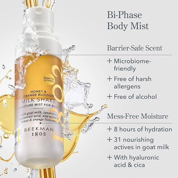 Beekman 1802 Honey & Orange Blossom Milk Shake - Body Mist - 4.7 fl. oz - With Hyaluronic Acid & Jojoba Oil - Instantly Moisturizes, Hydrates & Softens - Good for Sensitive Skin - Cruelty Free-Velvo Beauty