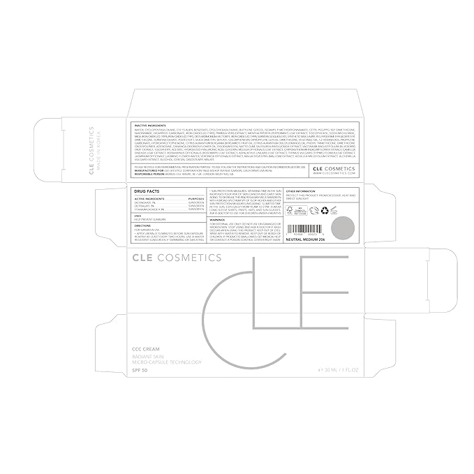 CLE Cosmetics CCC Cream (Neutral Medium 206 / SPF 50) - Color Correcting CC Cream with Sunscreen - Lightweight, Hydrating, Light to Medium Coverage Foundation - BB & CC Cream Hybrid - 1 fl oz-Velvo Beauty