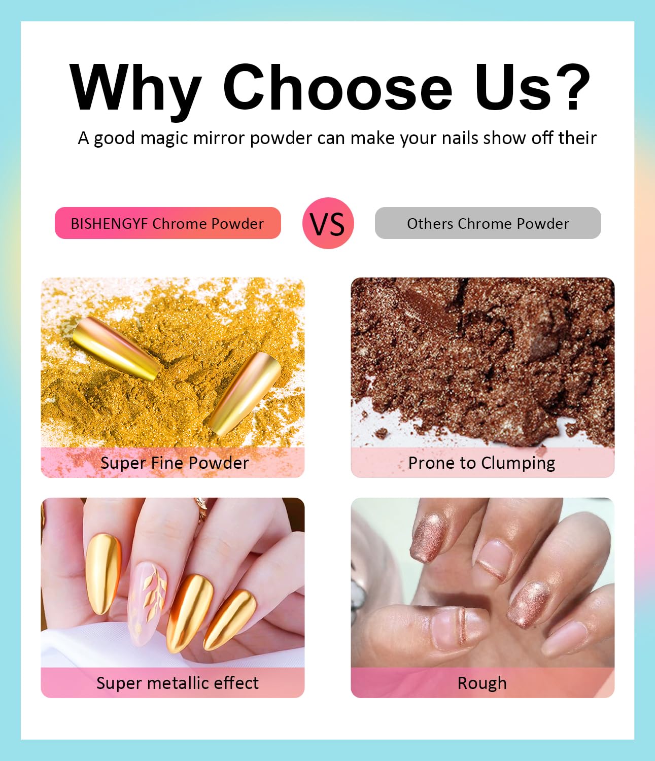 Gold Chrome Nail Powder BISHENGYF -【Metallic Mirror Effect】Pearl Chrome Nail Powder White Aurora Mermaid Iridescent Silver Nail Chrome Powder Metallic Mirror Glitter Pigment Dust For Nail Art DIY-Velvo Beauty