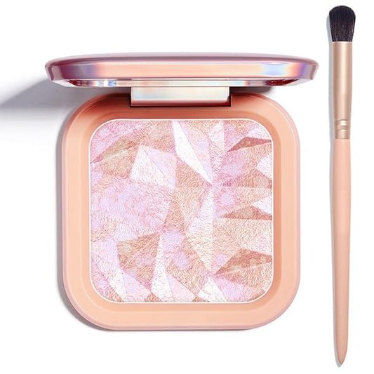 Highlighter Makeup Palette Shimmer Contour Palette Powder for Brighten Face Contour Gold Cheek Highlight Makeup, Long Lasting Highlighter Powder with Mirror for Illuminator Makeup (PINK GOLD)-Velvo Beauty