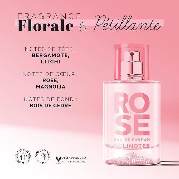 Solinotes Rose Perfume for Women, 1.7 Fl Oz/ 50 ML Eau De Parfum, Delicate Floral and Soothing Scent with Premium Ingredients - Clean Perfume, Cruelty Free, Vegan, Made in France-Velvo Beauty