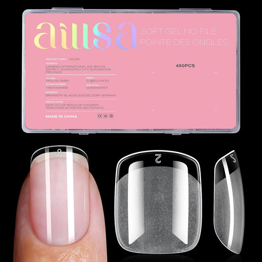 AILLSA Extra Short Square Nail Tips - 450pcs Thickened Pre-filed False Nail Tips Half Matte Nails Tips, Fake Nails for Gift-Velvo Beauty