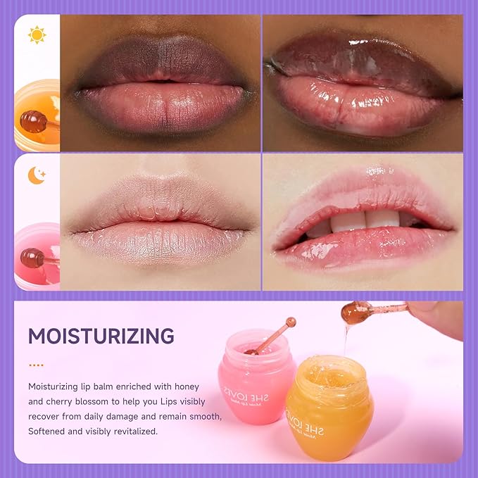 Sakura & Honey Lip Mask with Stick, Day & Night Repair Deep Moisture and Fade Lip Lines, Rich in Vitamin E & Cherry Blossom Extract Beeswax Essence Natural Lip Enhancer Care Sleeping Lip Mask-Velvo Beauty