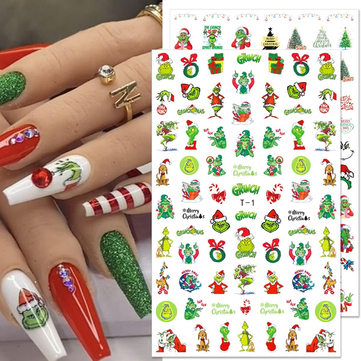 10 Sheets Christmas Nail Stickers 3D Xmas Decals Winter White Snowflake Santa Claus Snowman Bell Reindeer for Women Girls Christmas Designs Decoration Charms-Velvo Beauty