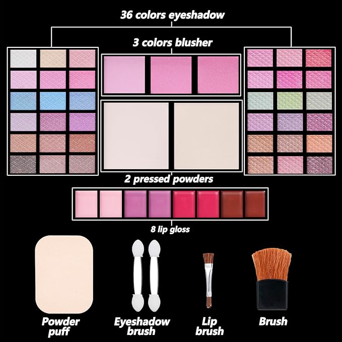 Makeup Kit Eyeshadow Palette for Women Full Gift Kit Girl Kids 49 Colors Makeup Set Combination Eyeshadow Palette with 12pcs Makeup Brushes-Velvo Beauty
