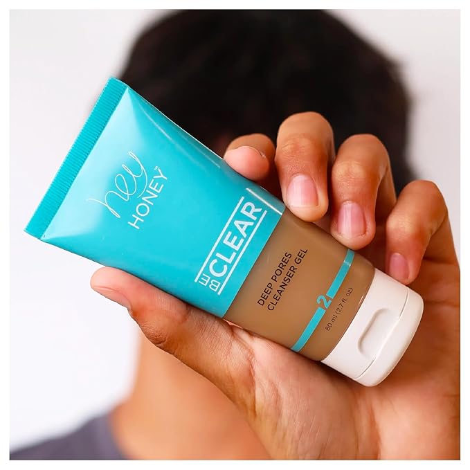 Hey Honey Skincare Be Clear - Acne Control Deep Pores Cleansing Gel | Propolis, Green Tea Oil, Camellia | Exfoliates, Unclogs Pores, Balances Oil Production | Fast Acting & Long Lasting | 2.7 Oz-Velvo Beauty