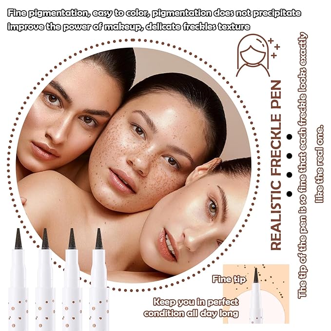 4 Colors Freckle Pen,Waterproof Freckle Makeup Pen,Lightweight Long Lasting Quick Dry Dot Spot Makeup Pen - Light Brown,Natural Coffee,Chestnut,Dark Brown-Velvo Beauty
