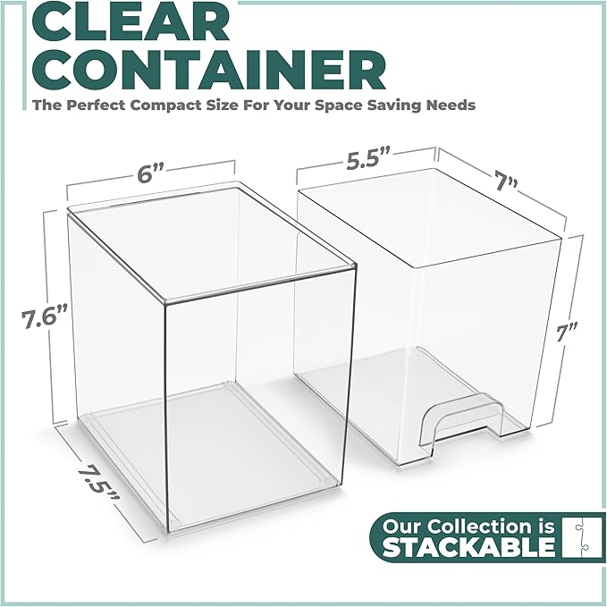 Sorbus Acrylic Storage Containers - 4 Pack, Stackable Storage Bins Set for Bathroom Organization - Clear Acrylic Drawer Organizers - Makeup Case Pull-Out Drawers (7.6’’ Tall)-Velvo Beauty