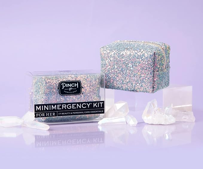 Pinch Provisions Moonstone Glitter Minimergency Kit, includes 17 Travel-Sized Cosmetic Essentials, Convenient for Purses, Emergency Beauty Accessories, Gifts for Holiday’s & Birthday’s-Velvo Beauty