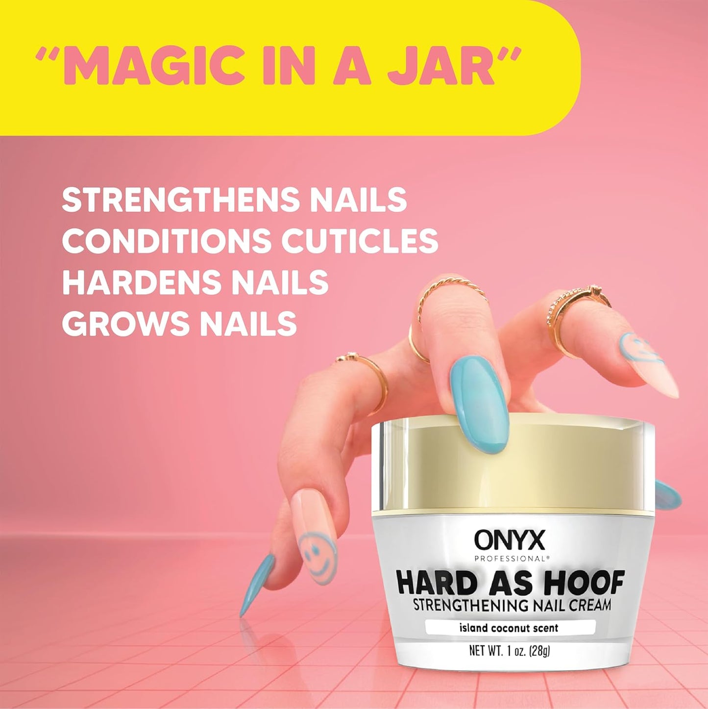 Onyx Professional Hard as Hoof Nail Strengthening Cream, Coconut Scent - Nail Growth and Conditioning Cuticle Cream Stops Splits, Chips, Cracks & Strengthens Nails, 1 oz-Velvo Beauty