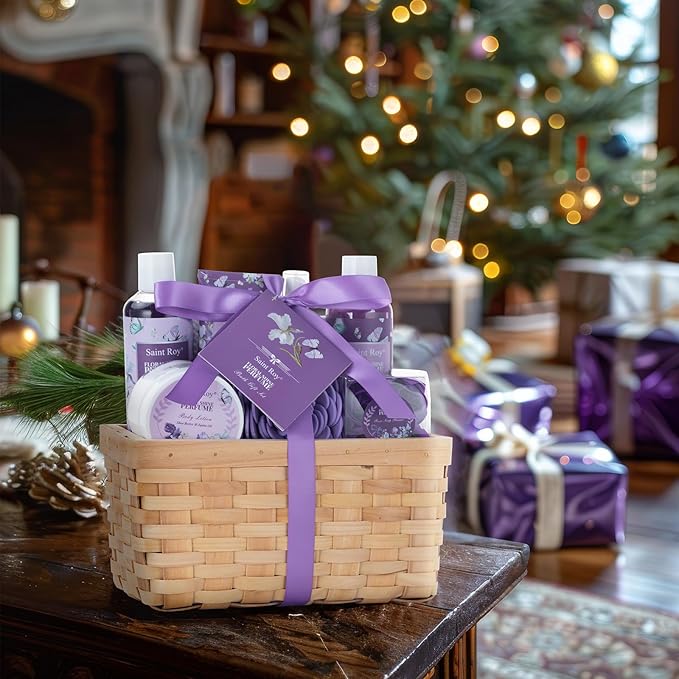 Mother's Day Gifts for Mom Gift Basket for Women, Luxury 11Pcs Floral Perfume Scents Bath and Body Home Spa Gift Kit with Bubble Bath, Body Lotion, Self Care Gifts Basket for Her, Birthday Gifts-Velvo Beauty