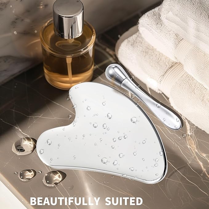 Stainless Steel GuaSha & Eye Cream Applicator Facial Tools, Metal Guasha for Face Neck, Eye Massager Tool, Lymphatic Drainage Face Massage Tool, Skin Care Gift-Velvo Beauty