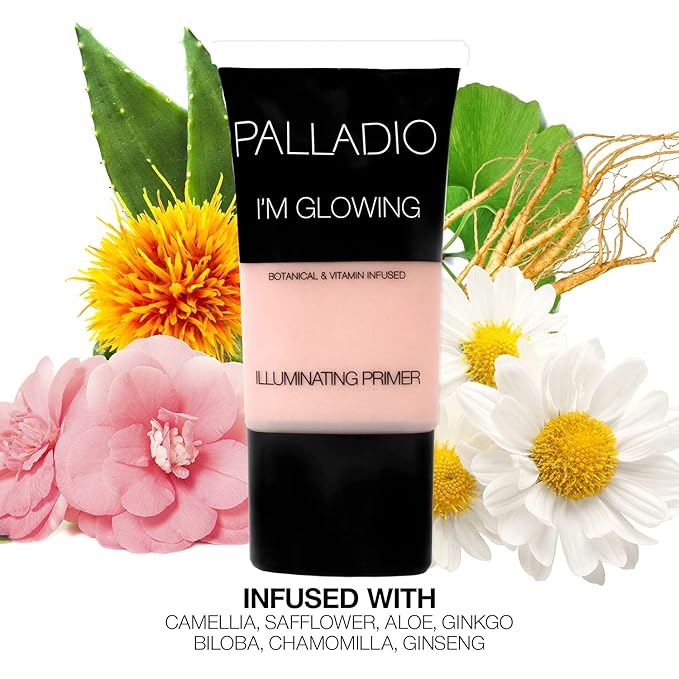 Palladio I'm Glowing Illuminating Primer, Pearly Pink Makeup Primer for Face, Contains Aloe Vera, Grape Seed Oil, Green Tea, Brightens Complexion, Combats Wrinkles, Fine Lines & Pores-Velvo Beauty