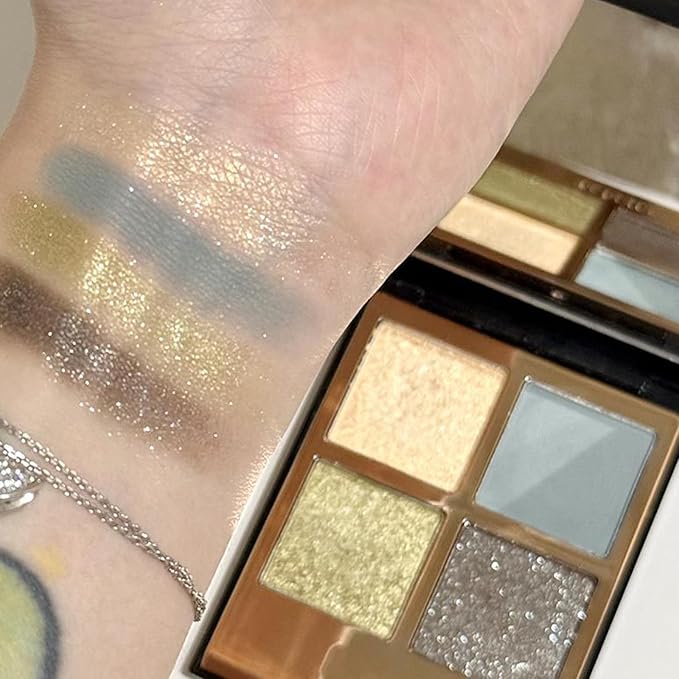 Erinde 4 Colors Eyeshadow Palette Eye Shadow Makeup, Matte Shimmer Metallic Gold Blue Green Dark Brown Nude Neutral Eyeshadow, Long Wearing, Pigmented Blendable, Quad Eye Shadow Palette, 05-Velvo Beauty