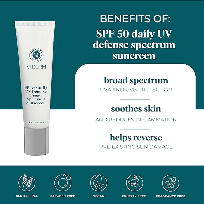 VI Derm SPF 50 Daily UV Defense Sunscreen - Broad Spectrum Sunblock for Face & Body - Lightweight, Oil-Free, Fast-Absorbing Skincare Protector - Clean, Non-Greasy Formula - Fragrance Free, 2 Fl Oz-Velvo Beauty