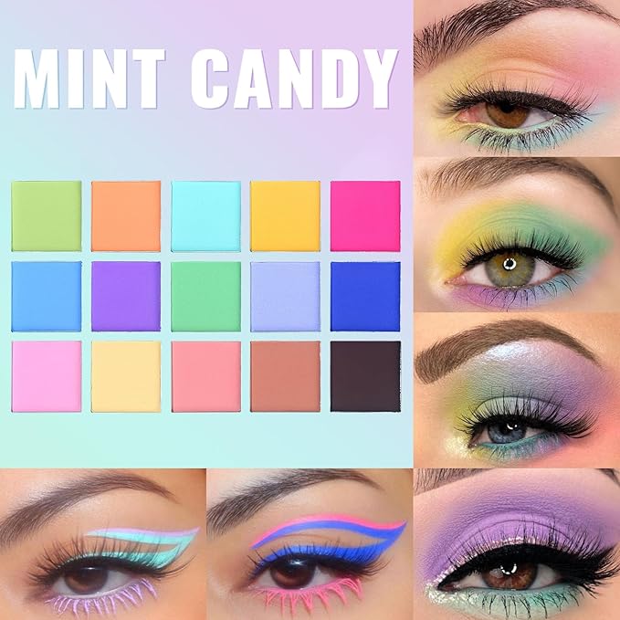 UCANBE Colorful Eyeshadow Palette Makeup Set, 2pcs 15 Shades Matte Shimmer Vibrant Neon Rainbow Pastel Eye Shadow Pallet with Soft Double Ended Brush, Summer Vibe Pigmented Blendable Eye Make Up Kit-Velvo Beauty