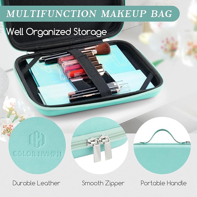 Color Nymph Beginner Makeup Kits Gift for Teens, Makeup Palettes with Reusable Handbag Includes 36 Colors Eyeshadow Blushes Bronzer Highlighter 4 Colors Lipgloss, Lip Oil Brushes Mint Green-Velvo Beauty
