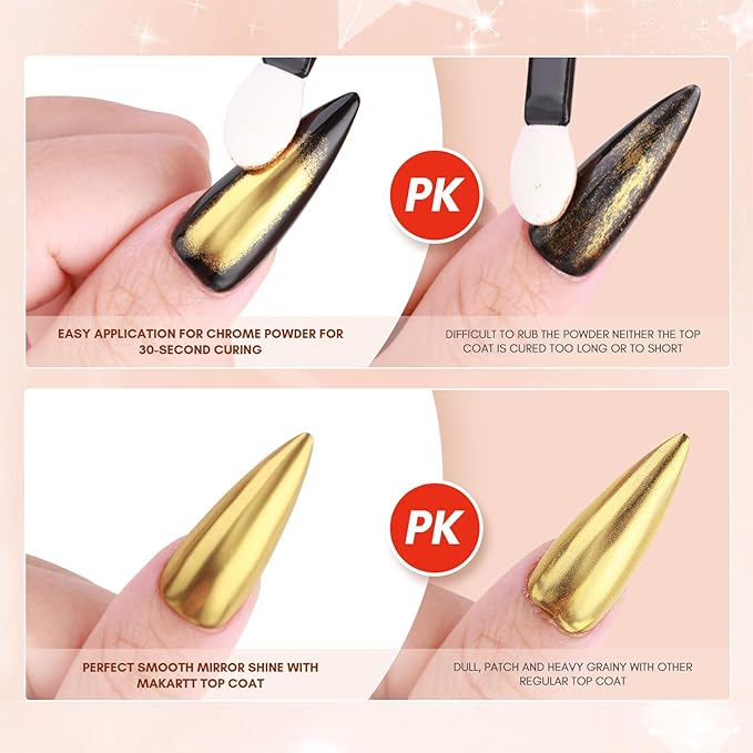 Makartt Gel Top Coat for Chrome Nail Powder - 15ml Clear No Wipe High Gloss Top Coat Gel Nail Polish Mirror Shine Long Lasting Easy Application, Soak off UV Lamp, DIY Home Salon Art Design-Velvo Beauty