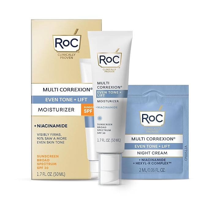 RoC Multi Correxion 5 in 1 Anti-Aging Daily Facial Moisturizer for Women and Men, Broad Spectrum SPF 30 & Shea Butter (1.7 oz) with Night Cream Packette (Packaging May Vary)-Velvo Beauty